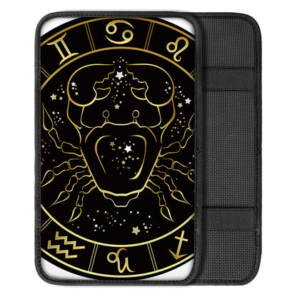 Gold And Black Cancer Sign Print Car Center Console Cover