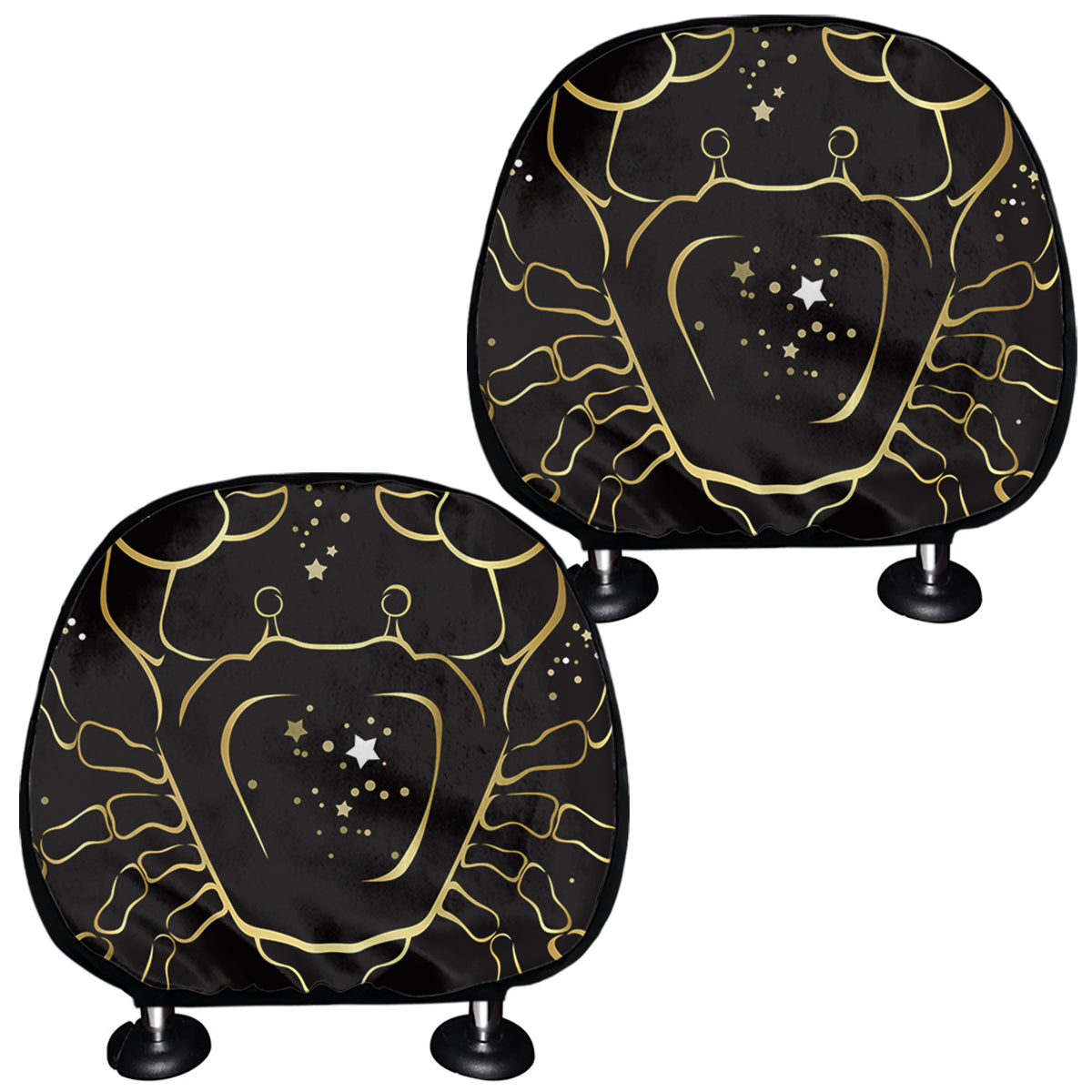 Gold And Black Cancer Sign Print Car Headrest Covers