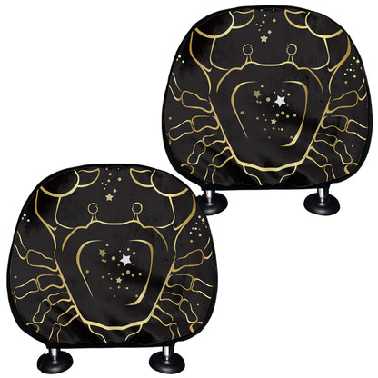 Gold And Black Cancer Sign Print Car Headrest Covers