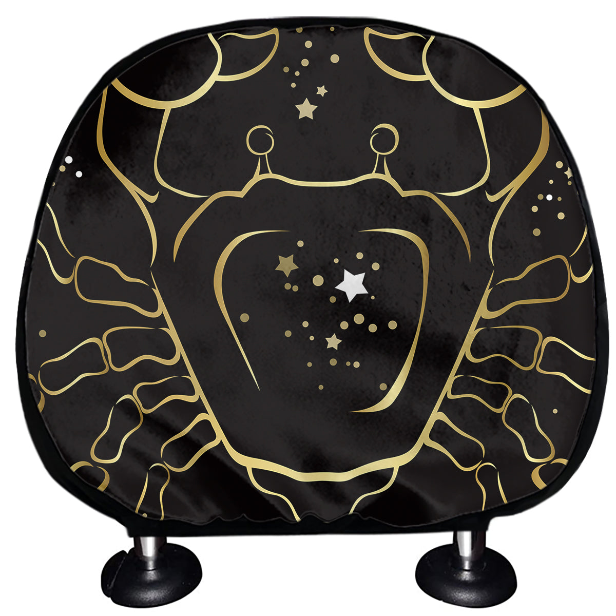 Gold And Black Cancer Sign Print Car Headrest Covers