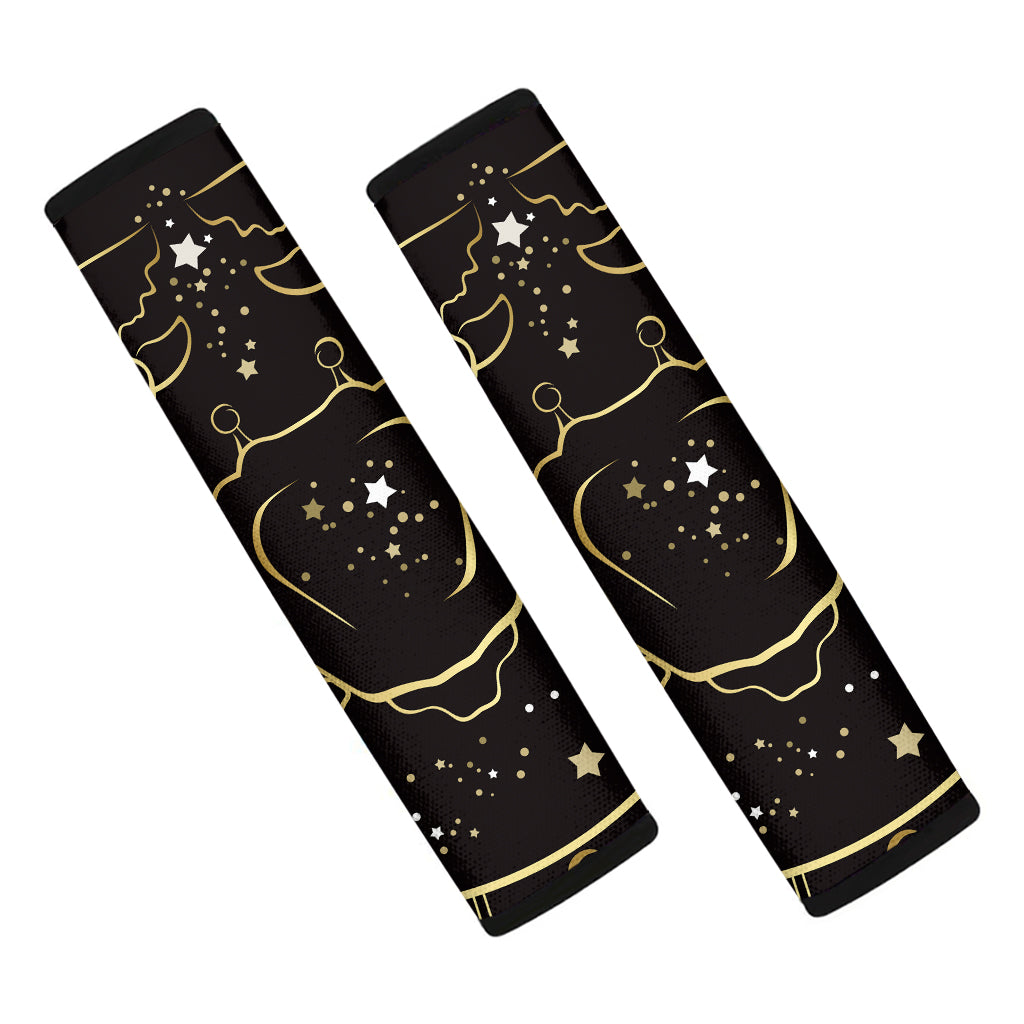 Gold And Black Cancer Sign Print Car Seat Belt Covers