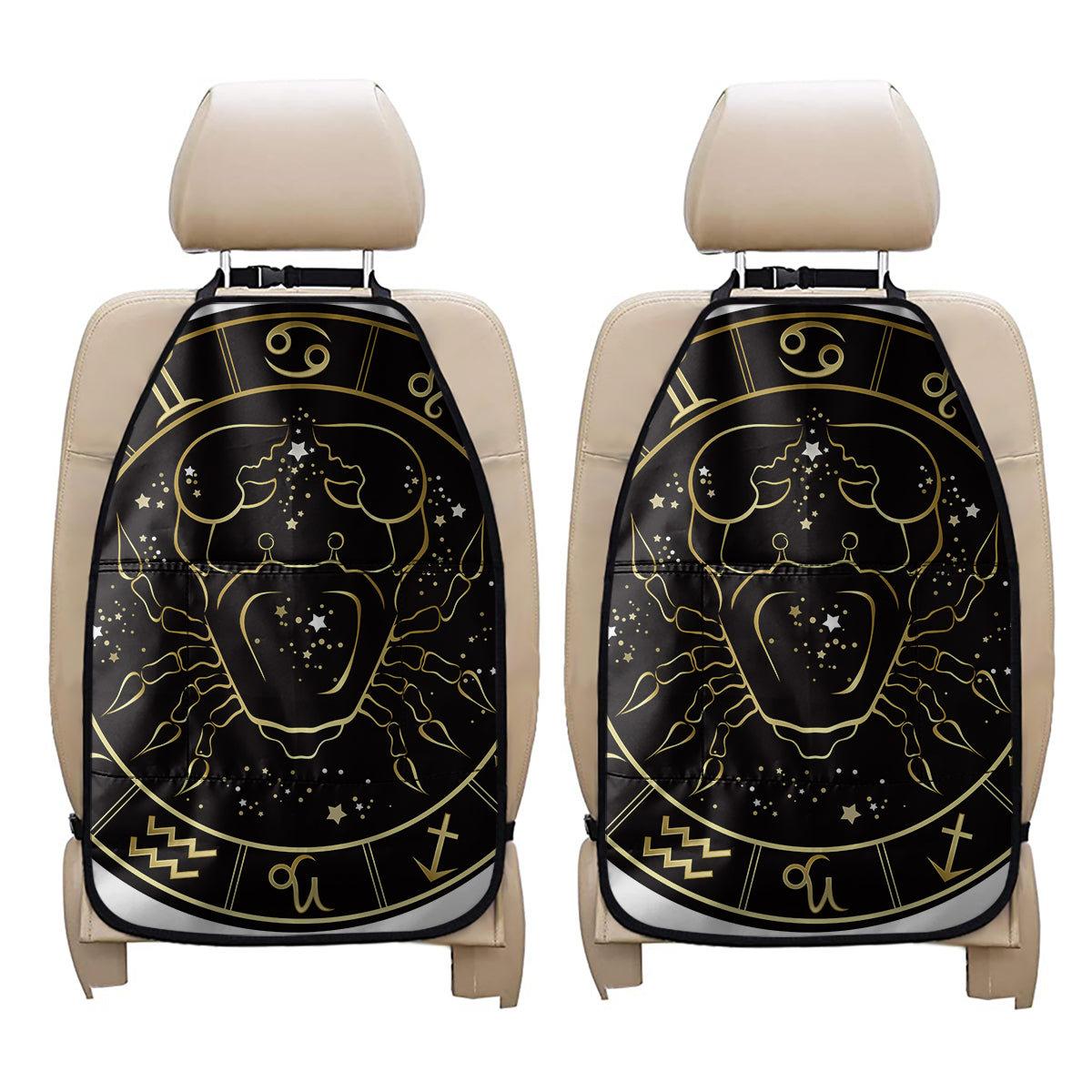 Gold And Black Cancer Sign Print Car Seat Organizers