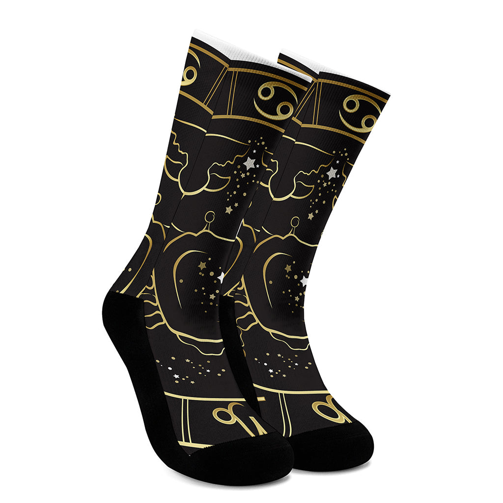 Gold And Black Cancer Sign Print Crew Socks