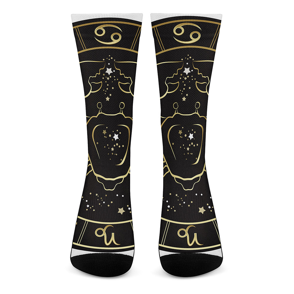 Gold And Black Cancer Sign Print Crew Socks