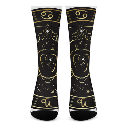 Gold And Black Cancer Sign Print Crew Socks