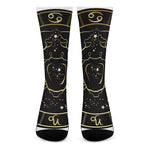 Gold And Black Cancer Sign Print Crew Socks