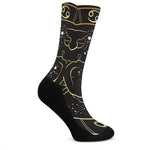 Gold And Black Cancer Sign Print Crew Socks