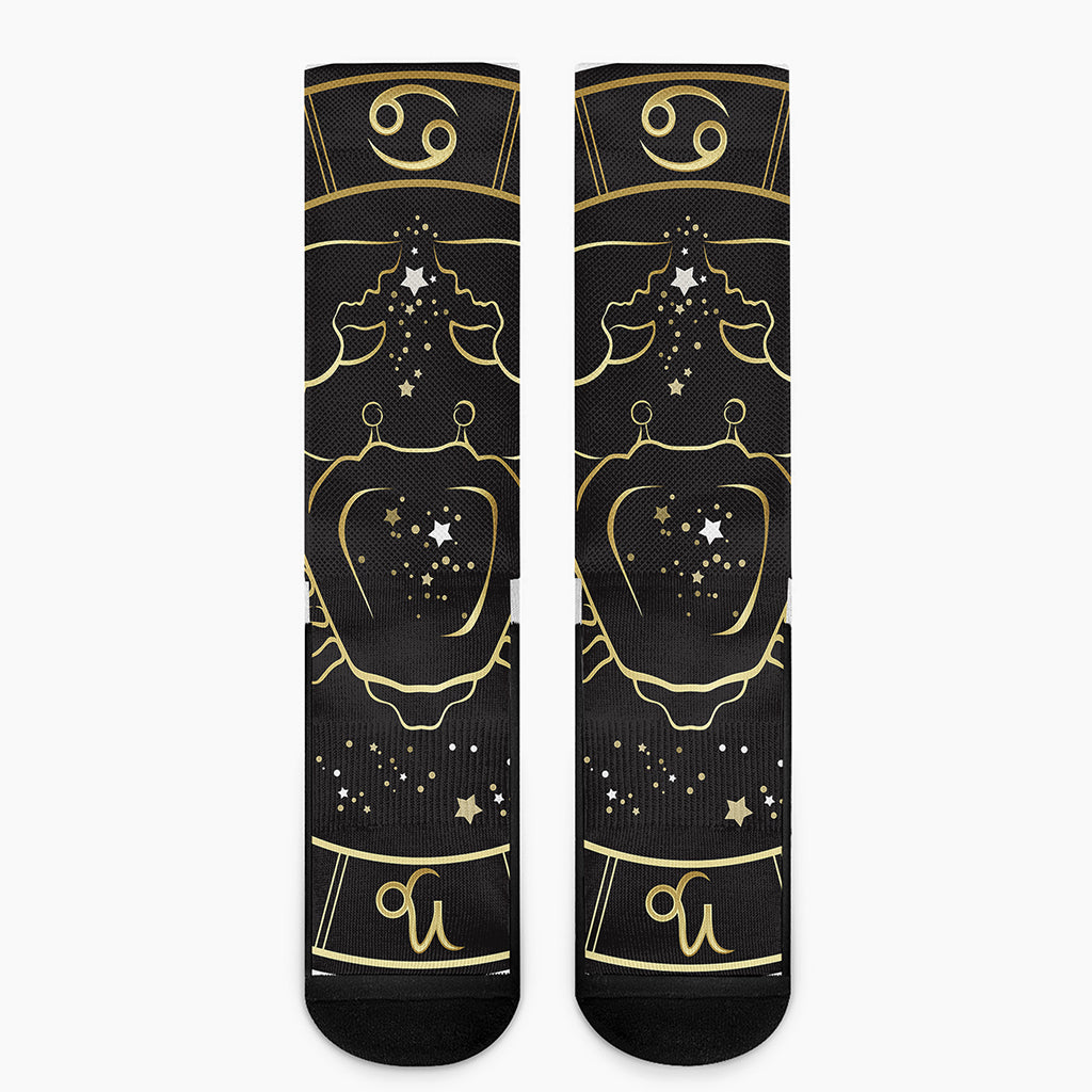 Gold And Black Cancer Sign Print Crew Socks