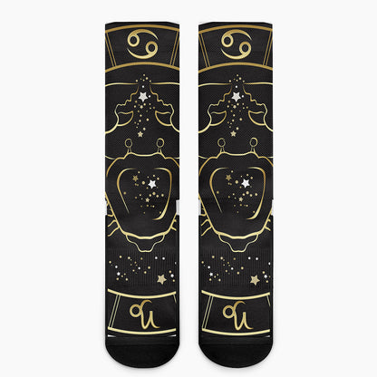 Gold And Black Cancer Sign Print Crew Socks