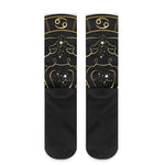 Gold And Black Cancer Sign Print Crew Socks