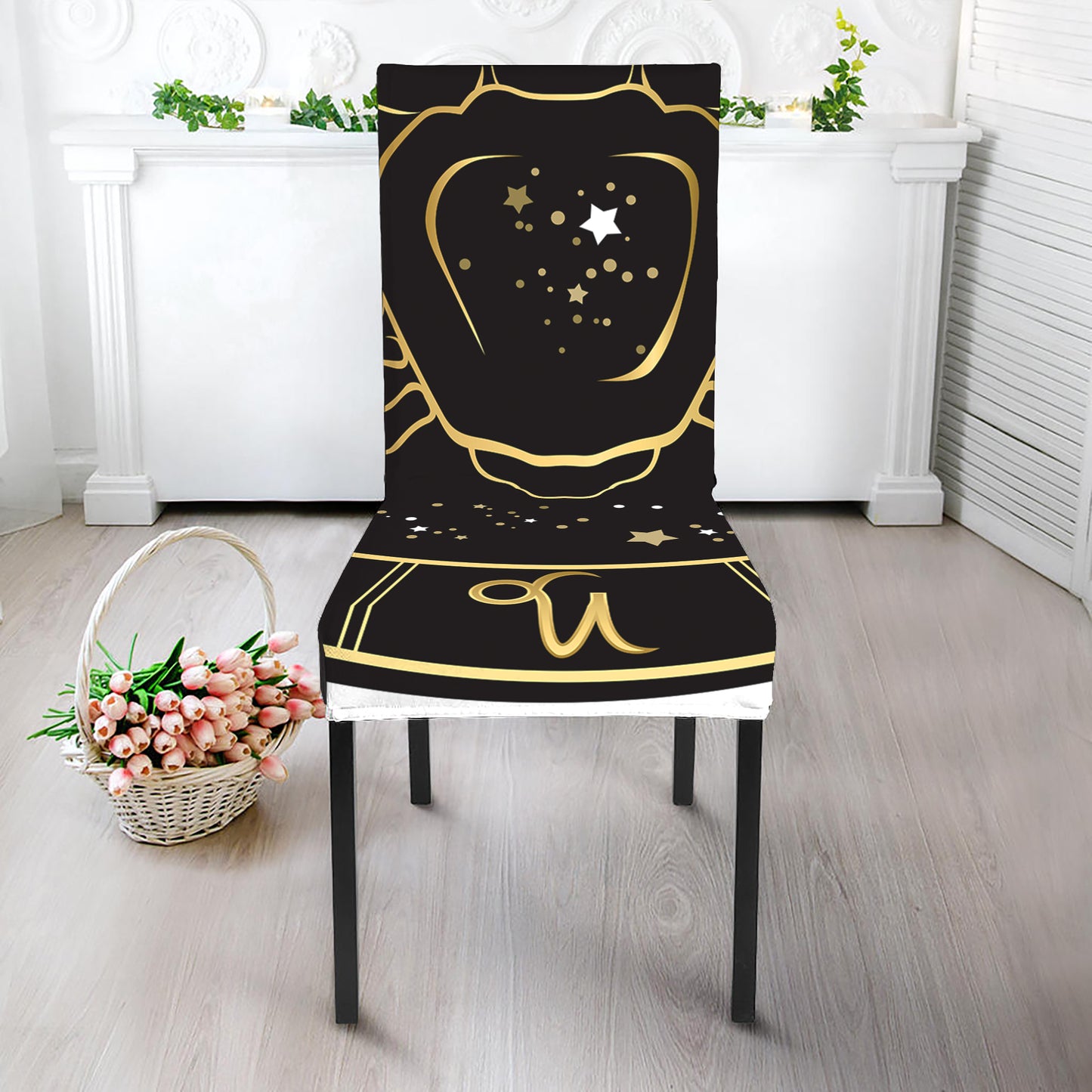 Gold And Black Cancer Sign Print Dining Chair Slipcover