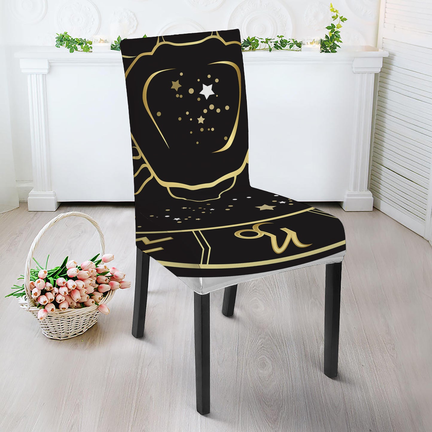 Gold And Black Cancer Sign Print Dining Chair Slipcover