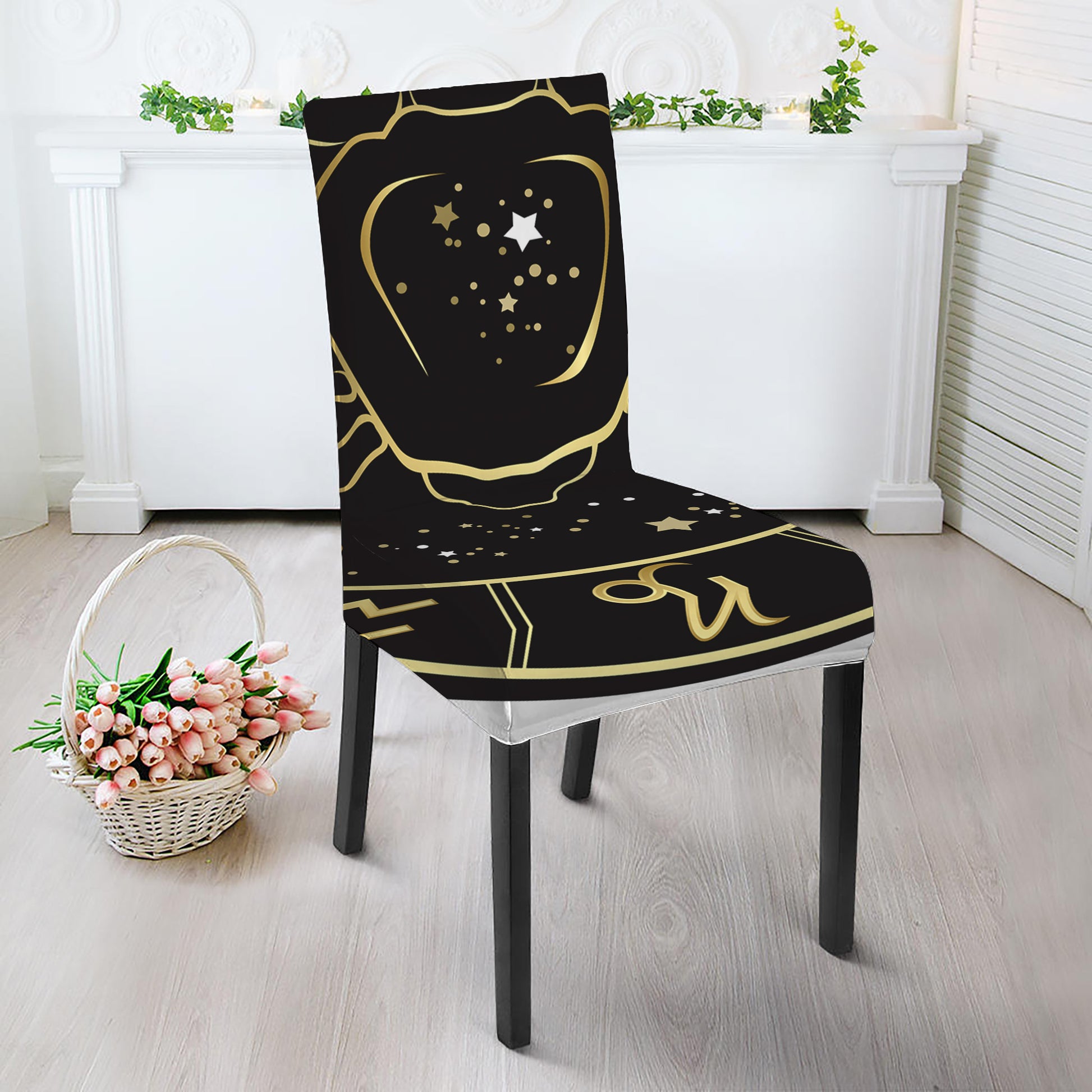 Gold And Black Cancer Sign Print Dining Chair Slipcover