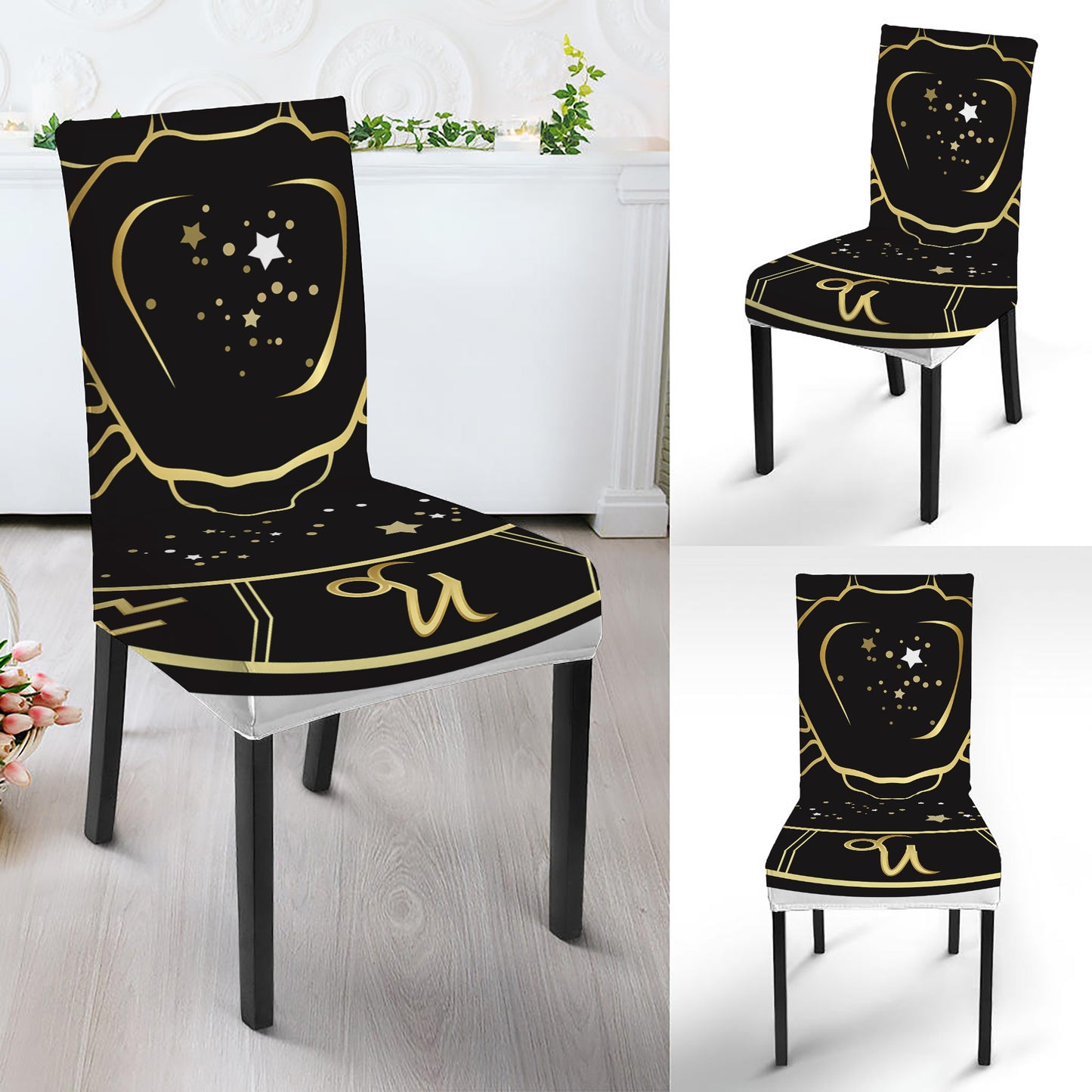 Gold And Black Cancer Sign Print Dining Chair Slipcover