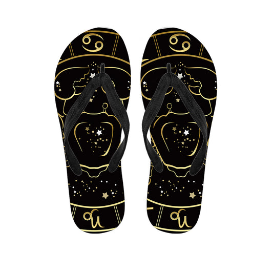 Gold And Black Cancer Sign Print Flip Flops