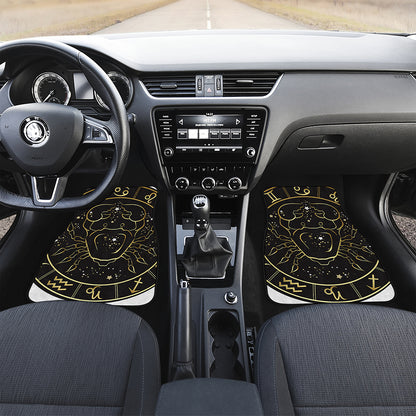 Gold And Black Cancer Sign Print Front and Back Car Floor Mats