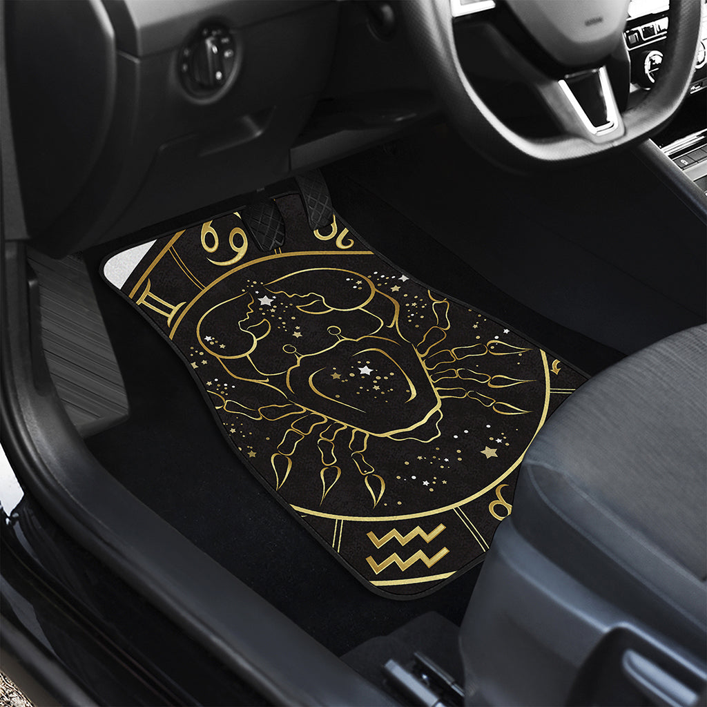 Gold And Black Cancer Sign Print Front and Back Car Floor Mats