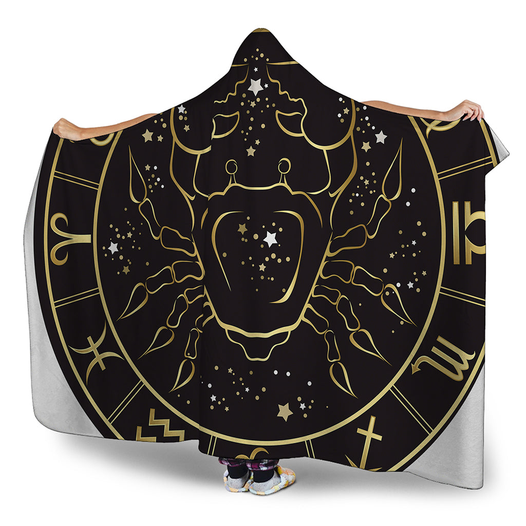Gold And Black Cancer Sign Print Hooded Blanket