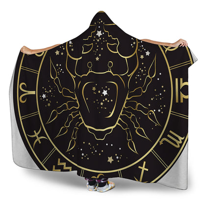Gold And Black Cancer Sign Print Hooded Blanket