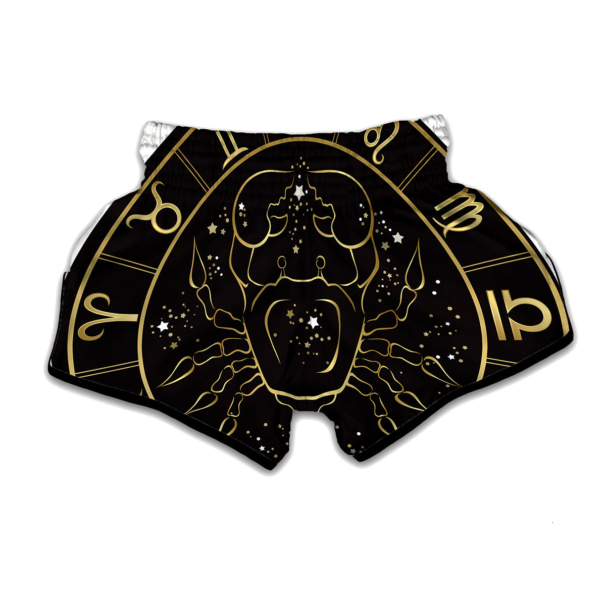 Gold And Black Cancer Sign Print Muay Thai Boxing Shorts