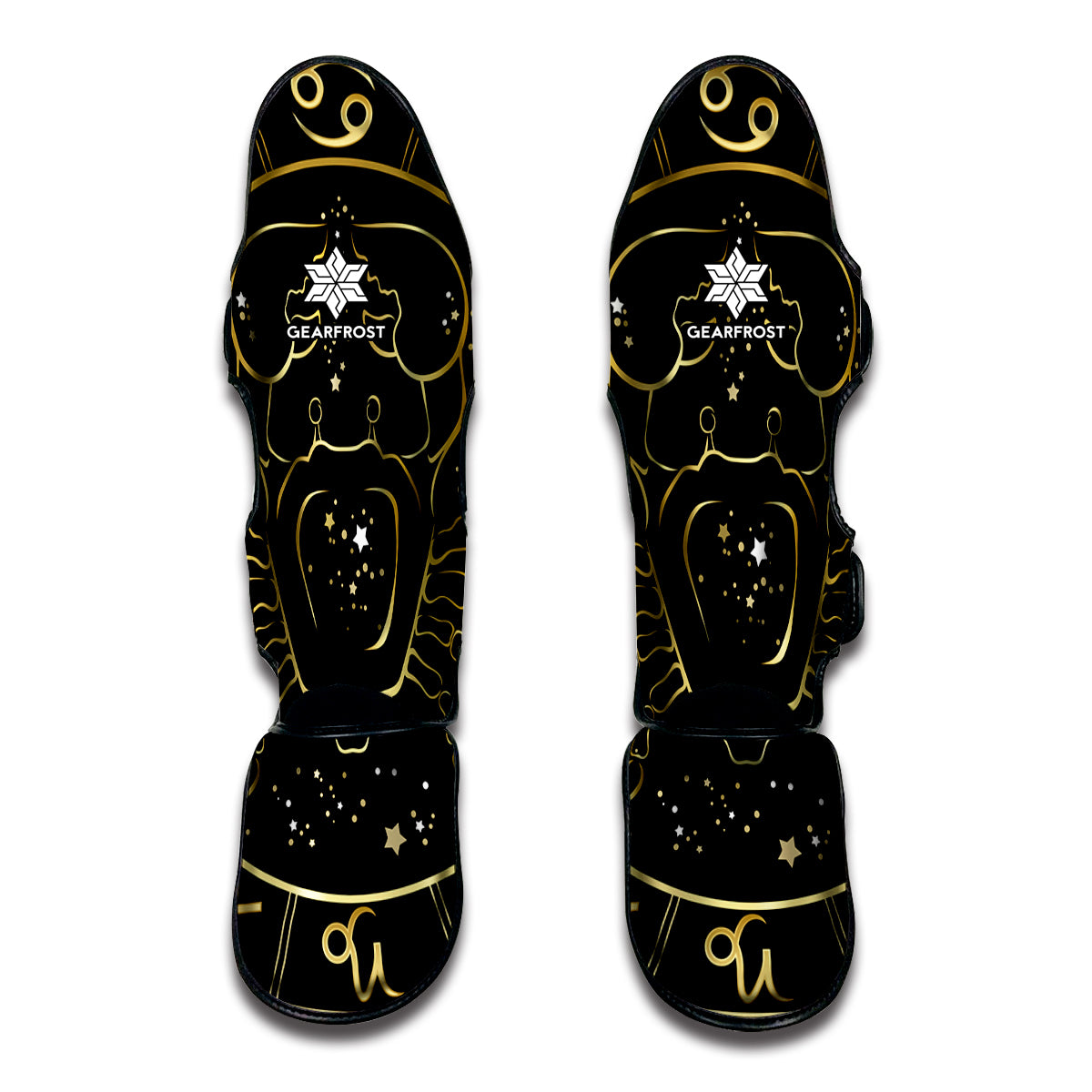 Gold And Black Cancer Sign Print Muay Thai Shin Guard
