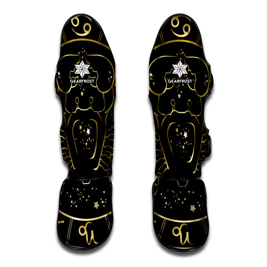 Gold And Black Cancer Sign Print Muay Thai Shin Guard
