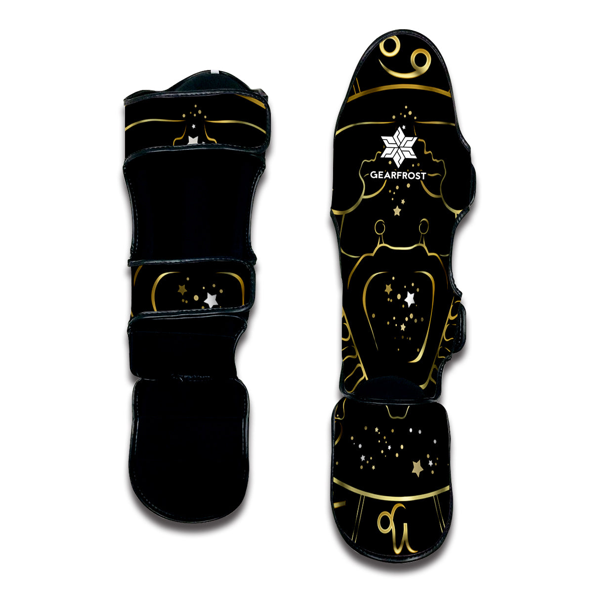 Gold And Black Cancer Sign Print Muay Thai Shin Guard