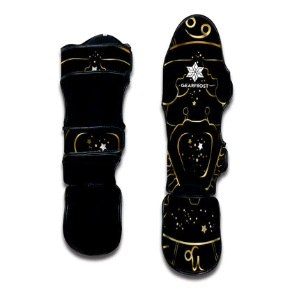 Gold And Black Cancer Sign Print Muay Thai Shin Guard