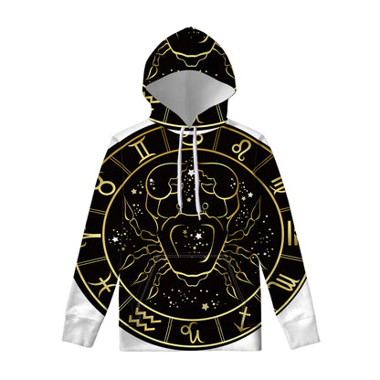 Gold And Black Cancer Sign Print Pullover Hoodie