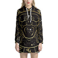 Gold And Black Cancer Sign Print Pullover Hoodie Dress