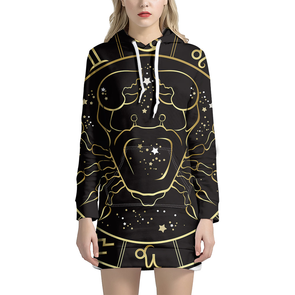 Gold And Black Cancer Sign Print Pullover Hoodie Dress