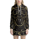 Gold And Black Cancer Sign Print Pullover Hoodie Dress