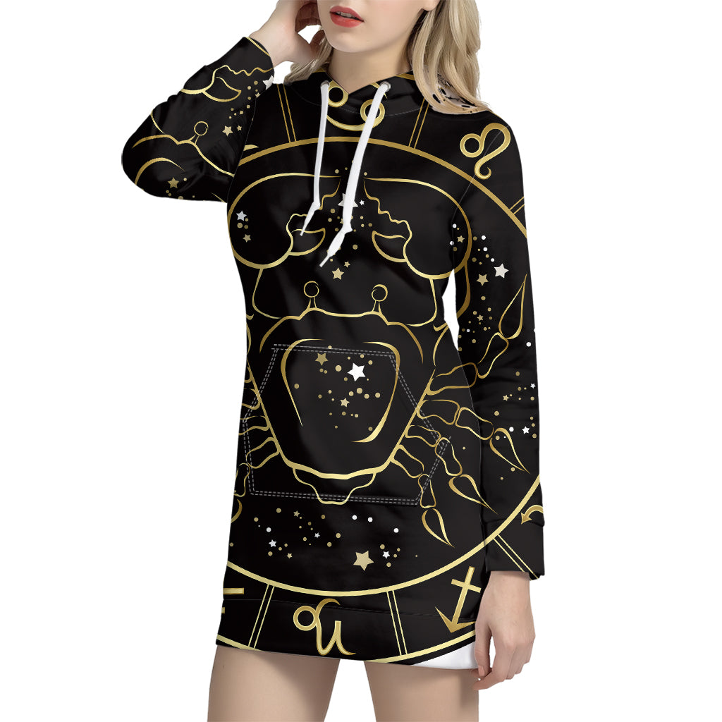 Gold And Black Cancer Sign Print Pullover Hoodie Dress