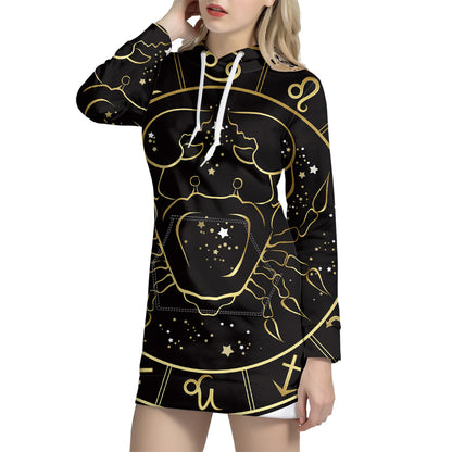 Gold And Black Cancer Sign Print Pullover Hoodie Dress