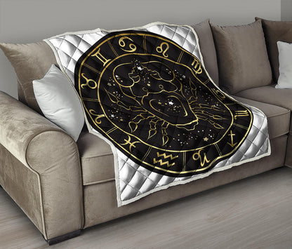 Gold And Black Cancer Sign Print Quilt