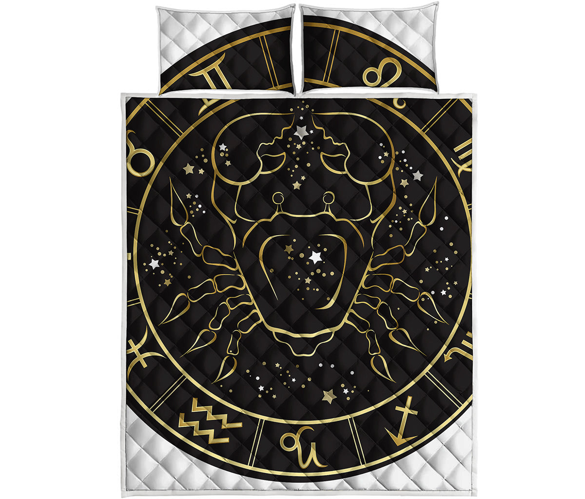 Gold And Black Cancer Sign Print Quilt Bed Set