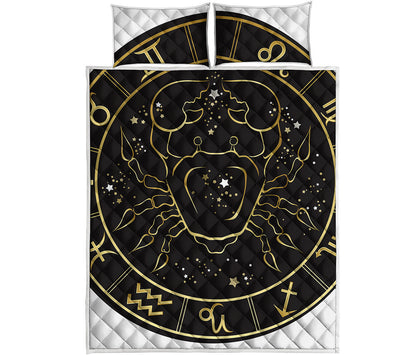 Gold And Black Cancer Sign Print Quilt Bed Set