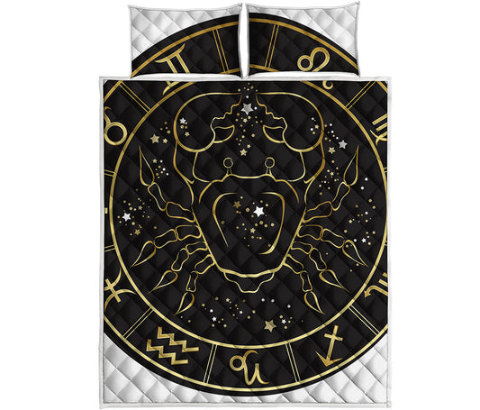 Gold And Black Cancer Sign Print Quilt Bed Set