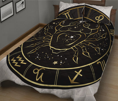 Gold And Black Cancer Sign Print Quilt Bed Set