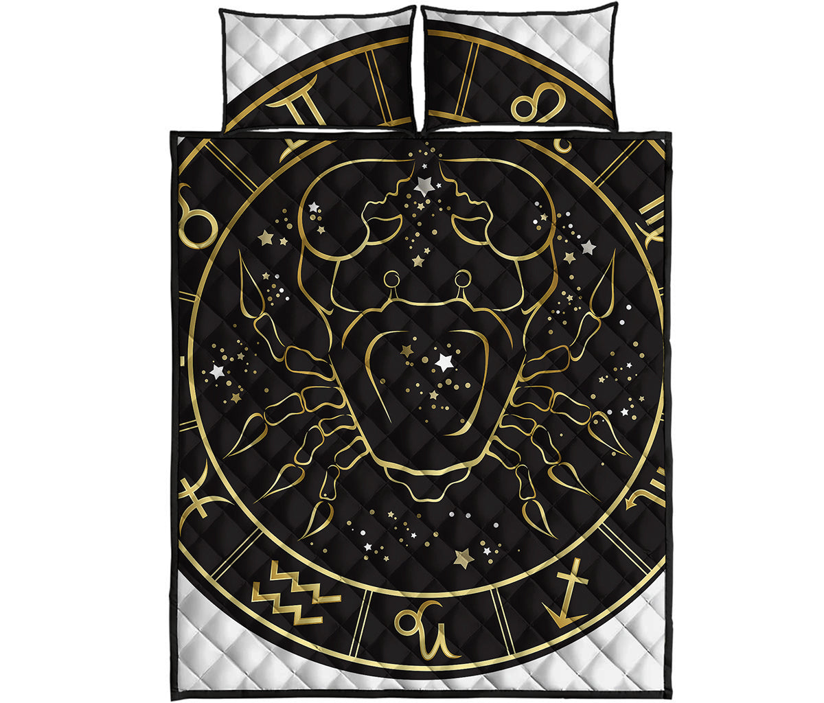 Gold And Black Cancer Sign Print Quilt Bed Set