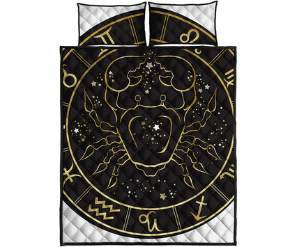 Gold And Black Cancer Sign Print Quilt Bed Set
