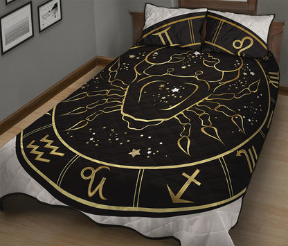 Gold And Black Cancer Sign Print Quilt Bed Set