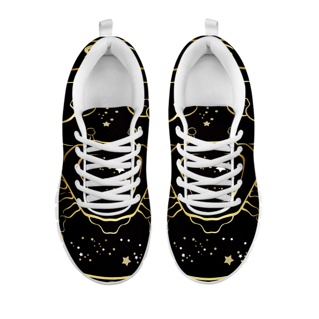 Gold And Black Cancer Sign Print White Sneakers