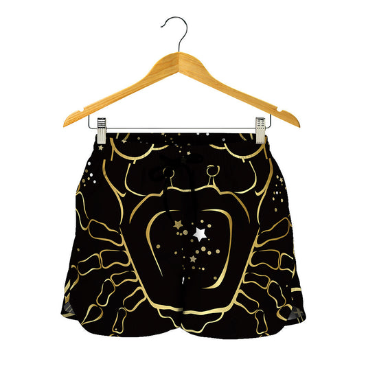 Gold And Black Cancer Sign Print Women's Shorts