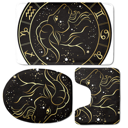 Gold And Black Capricorn Sign Print 3 Piece Bath Mat Set