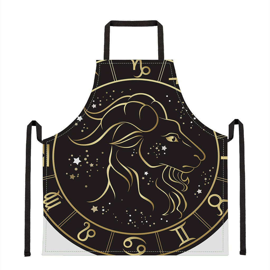 Gold And Black Capricorn Sign Print Apron