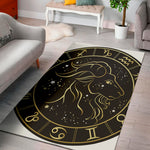 Gold And Black Capricorn Sign Print Area Rug