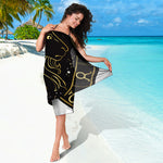 Gold And Black Capricorn Sign Print Beach Sarong Wrap