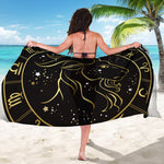 Gold And Black Capricorn Sign Print Beach Sarong Wrap