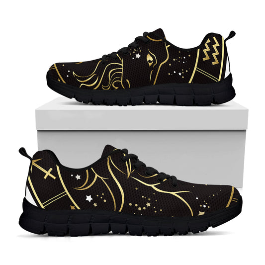 Gold And Black Capricorn Sign Print Black Sneakers